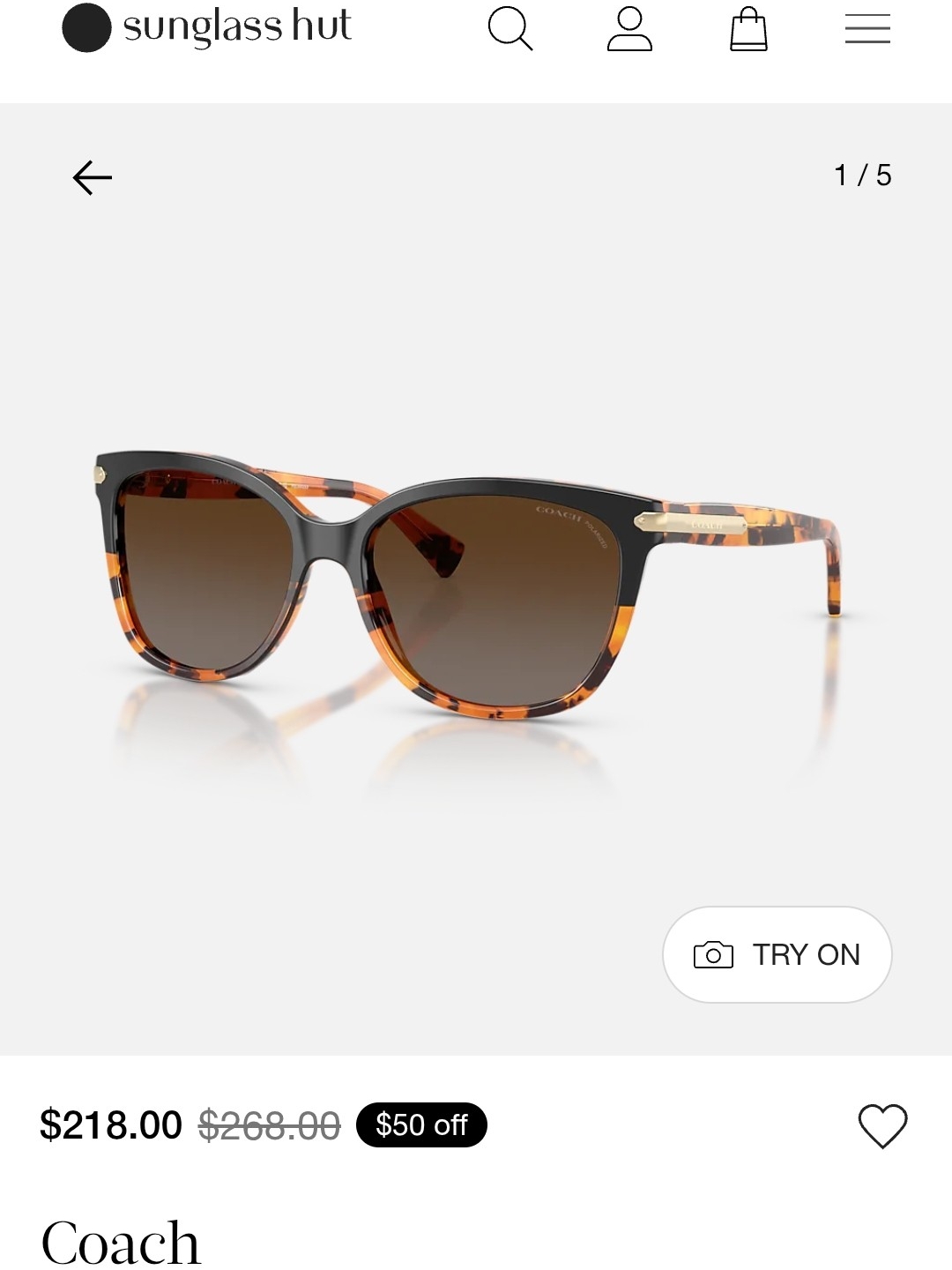 Coach Tortoise And Black Cat-Eye Sunglasses With Brown Gradient Lenses
